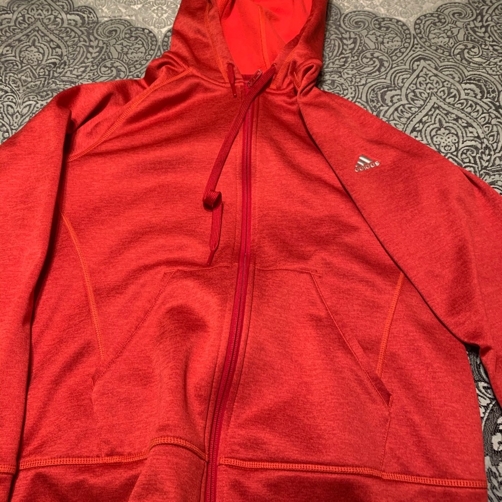 red adidas zip up hoodie coat